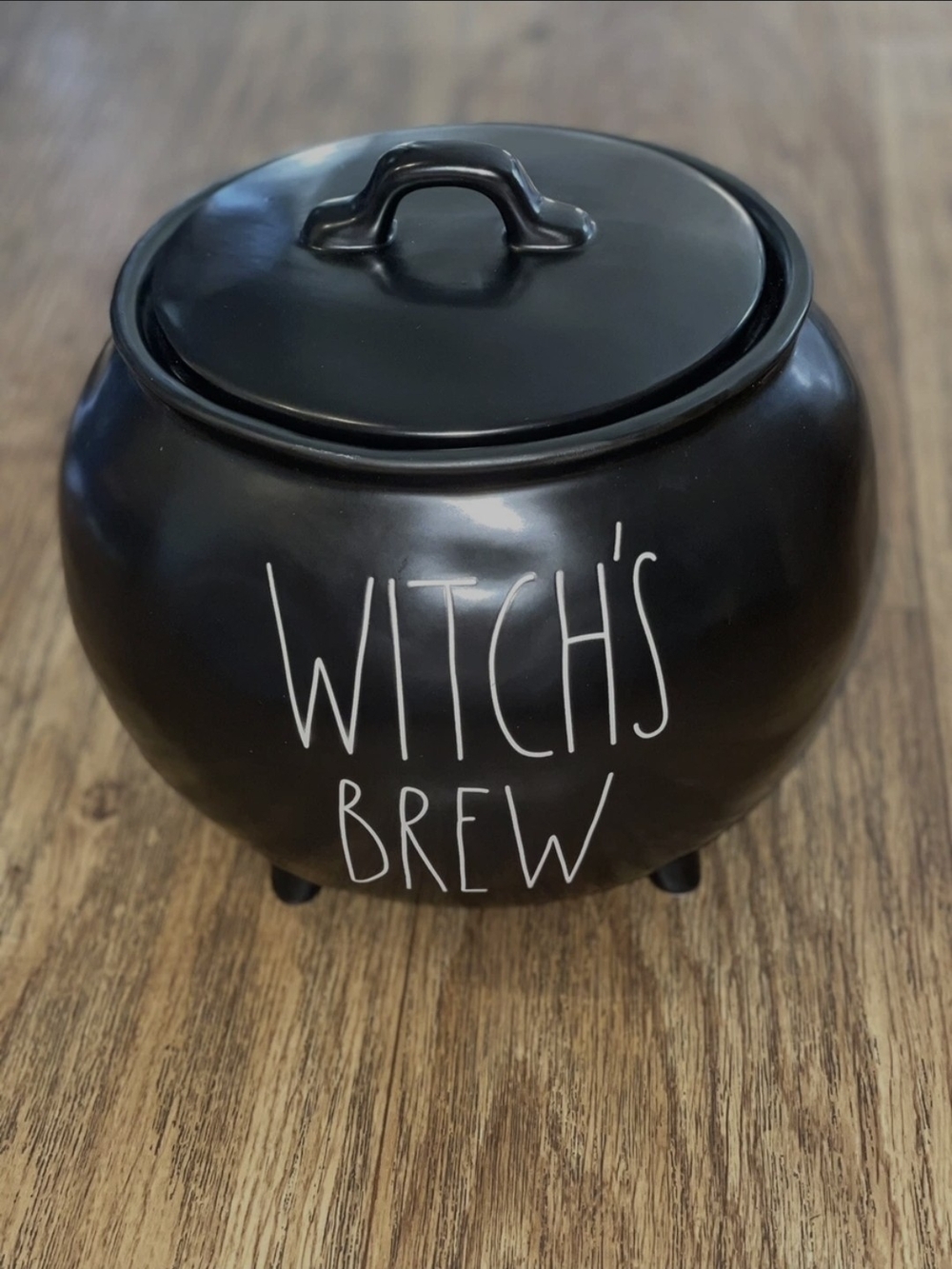 Rae Dunn Black Ceramic Witch's Brew Cauldron with Lid